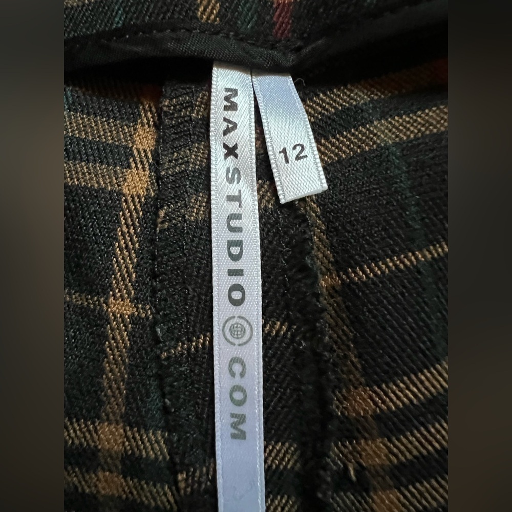 Vintage Y2K Max Studio black brown green plaid flared pants sz 12 academia - Picture 4 of 13